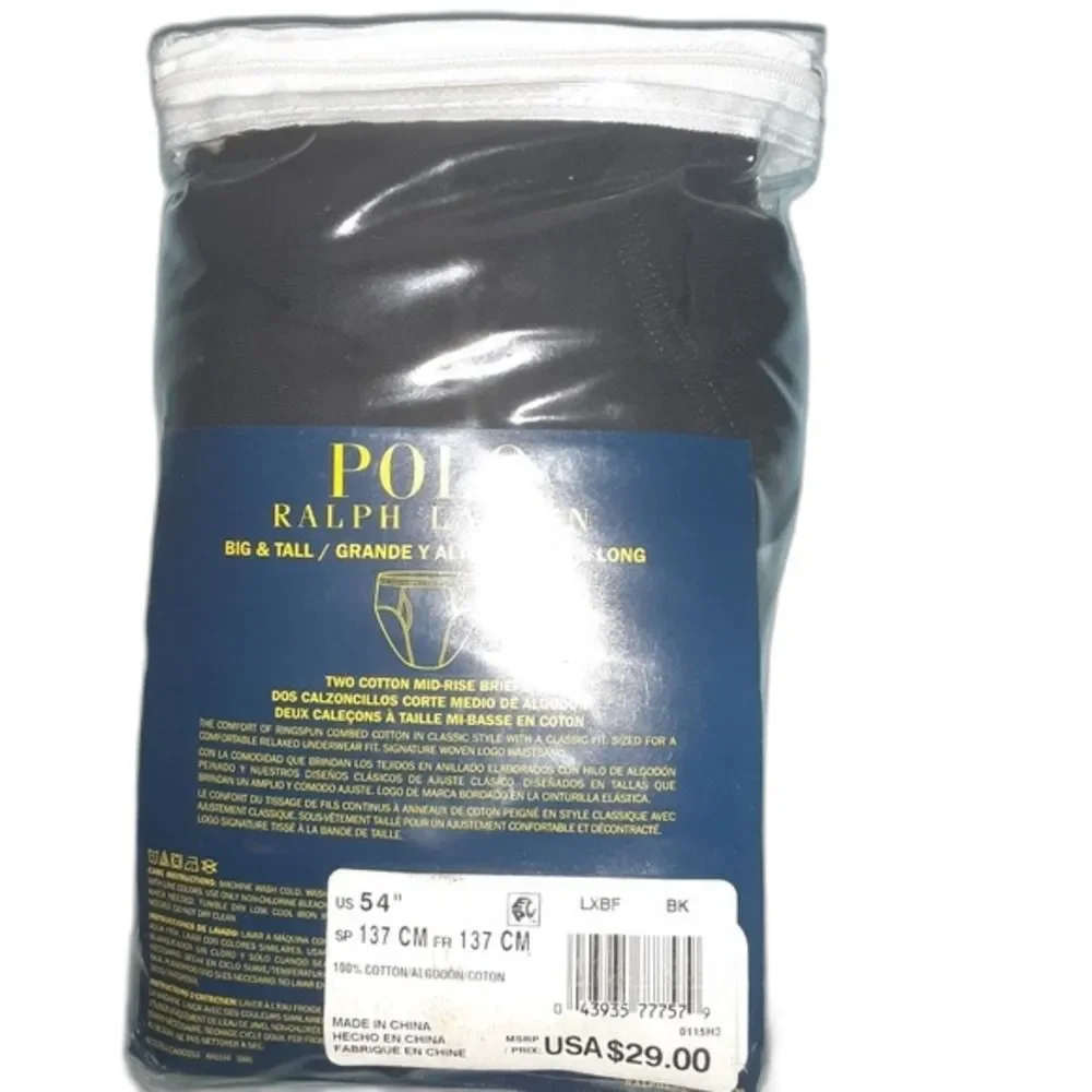 Polo Ralph Lauren 2-Pack Black Mid Rise Cotton Size 54 Waist Briefs